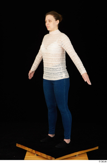  Ellie Springlare arm black sneakers blue jeans dressed long sleeve shirt pink turtleneck standing whole body 0001.jpg